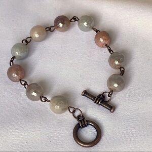 COPPER Toggle Bracelet Peach Aventurine Beads
